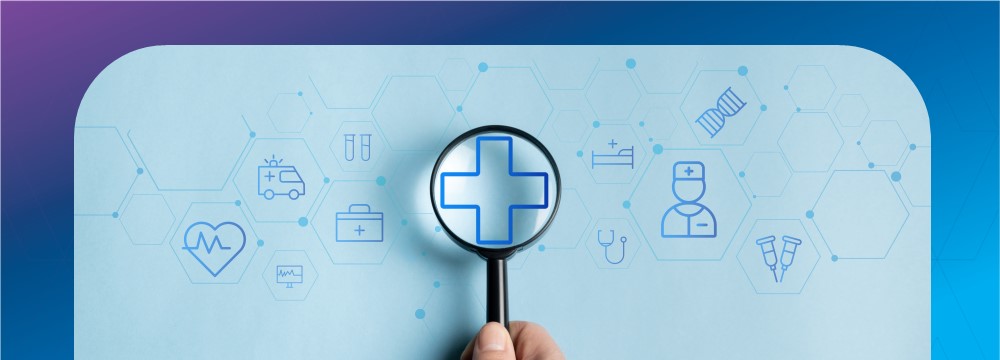 Magnifying glass on a health care cross